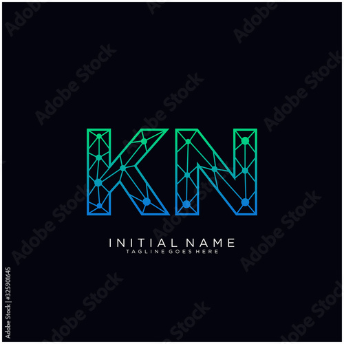 Letter KN abstract line art logo template.