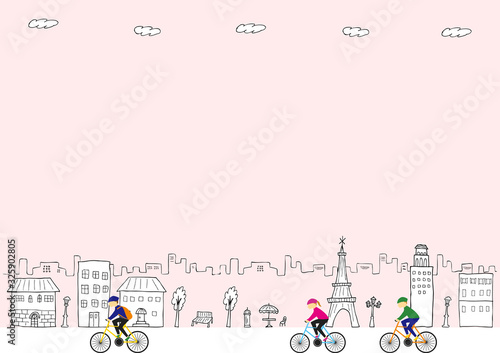 サイクリング　手描き街背景