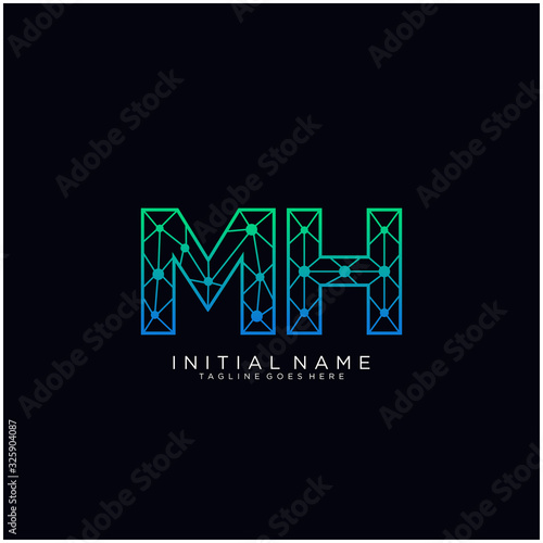 Letter MH abstract line art logo template.
