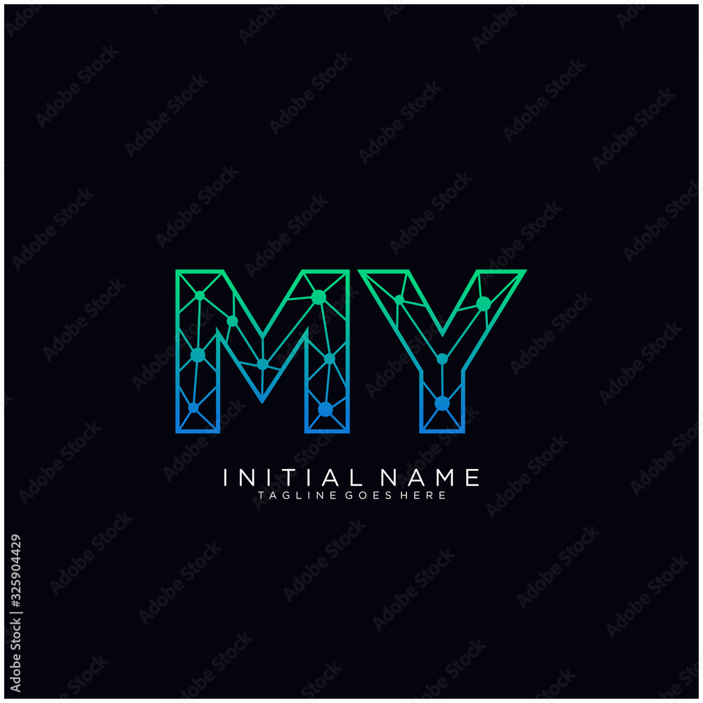 Letter MY abstract line art logo template. Letter MY abstract line art logo template.