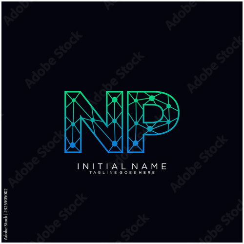 Letter NP abstract line art logo template.
