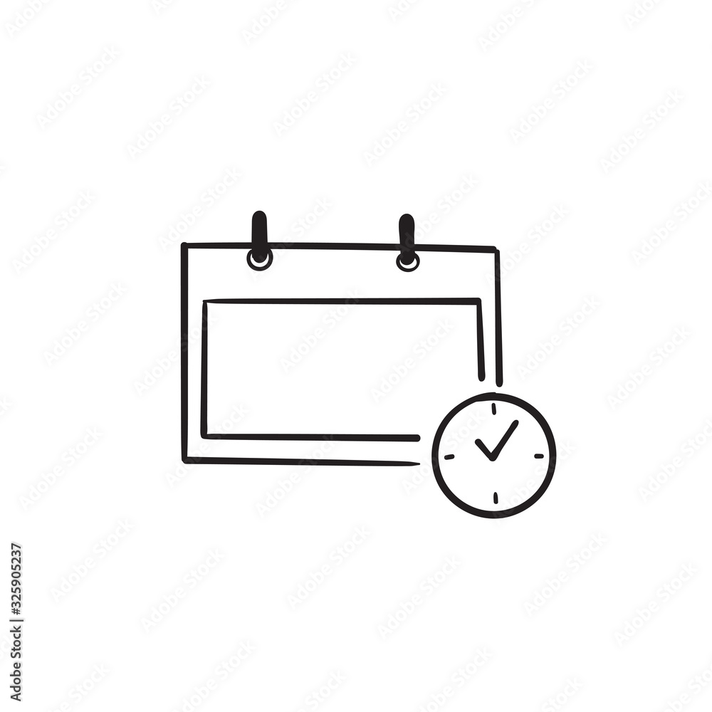 hand drawn Calendar with clock. Vector line icon doodle hand drawn Calendar with clock. Vector line icon doodle
