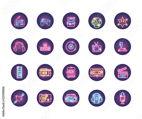 neon style icon set vector design