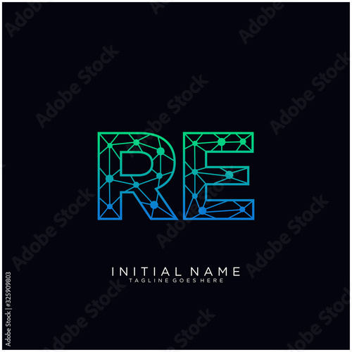 Letter RE abstract line art logo template.