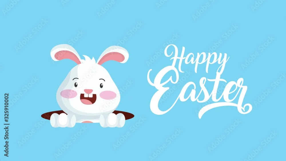 happy easter animated card with cute rabbit and lettering happy easter animated card with cute rabbit and lettering