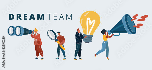 Dream team people. Different specialization People in team.