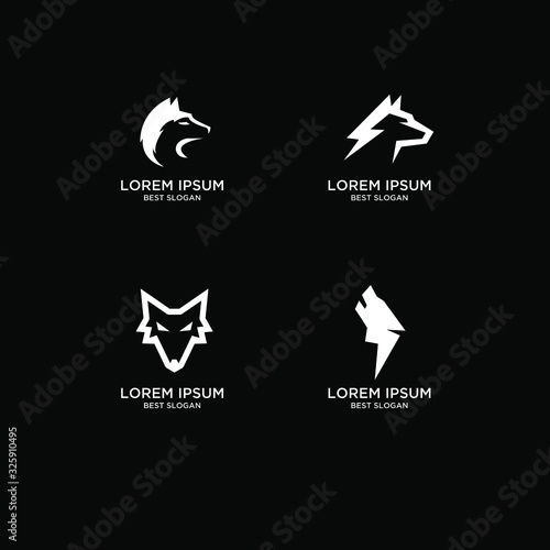 collection of wolf logo icon design with black background