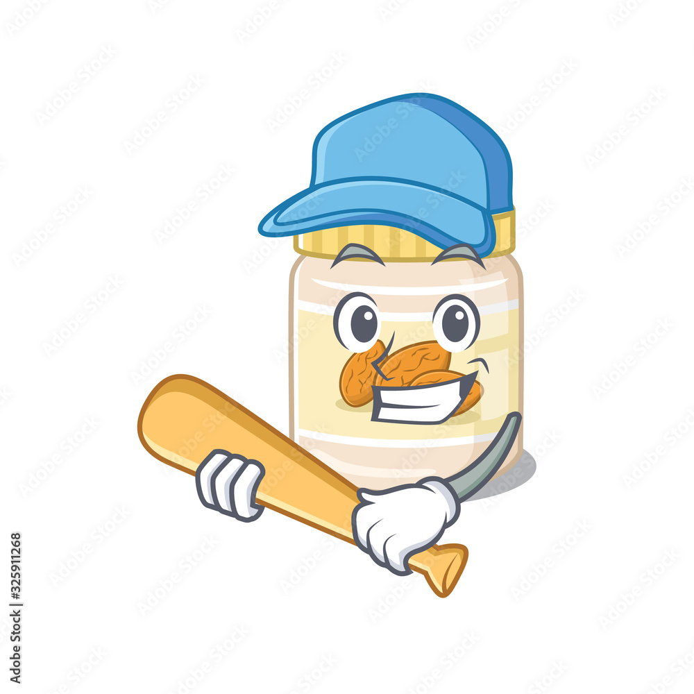 Smiley Funny almond butter a mascot design with baseball