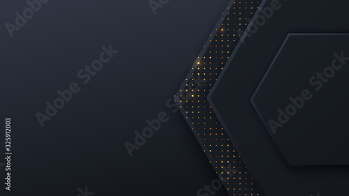 Black honeycomb tiles. Hexagon geometry pattern. Minimal black background of honeycomb for modern cover, ad baner, web.