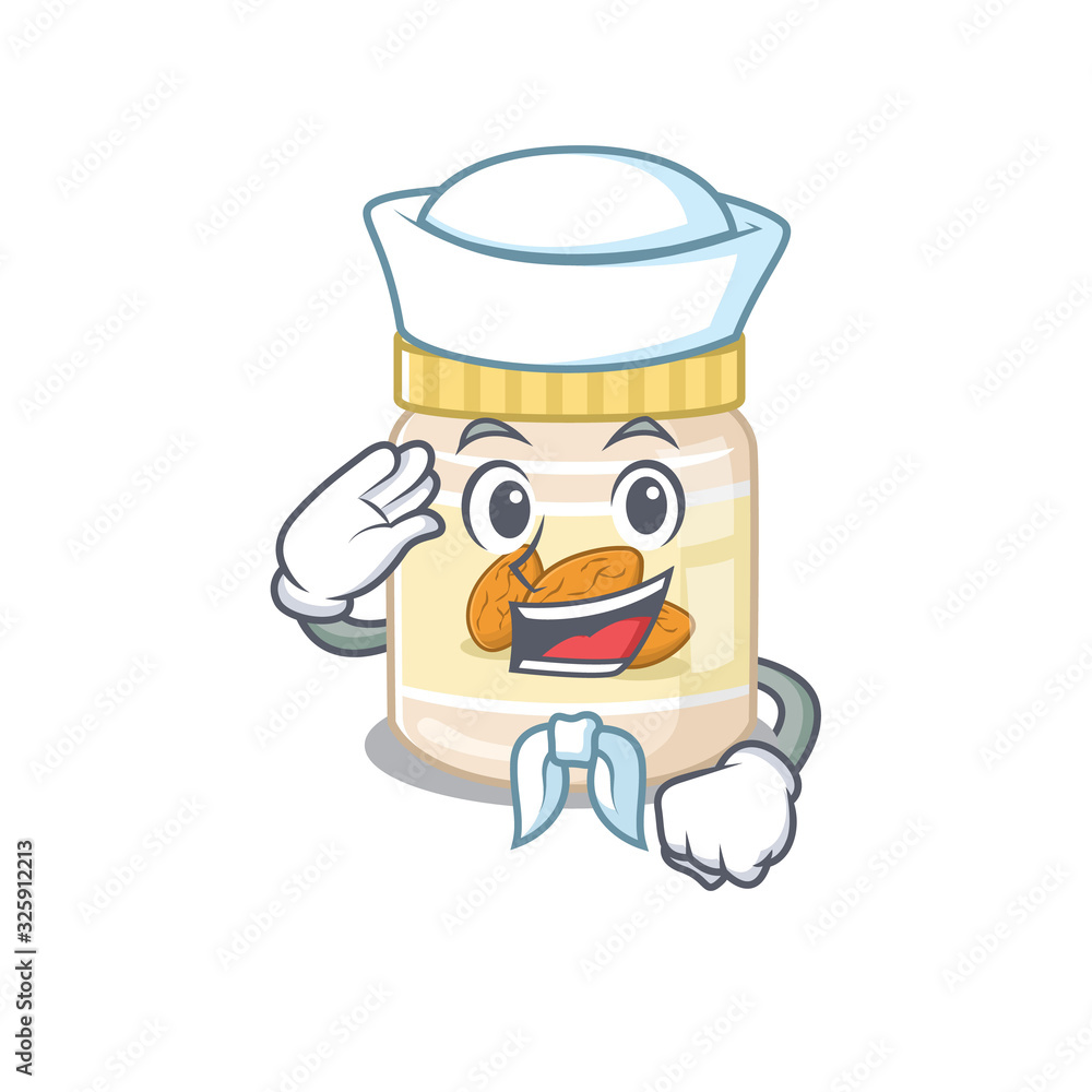 Fototapeta premium Almond butter cartoon concept Sailor wearing hat