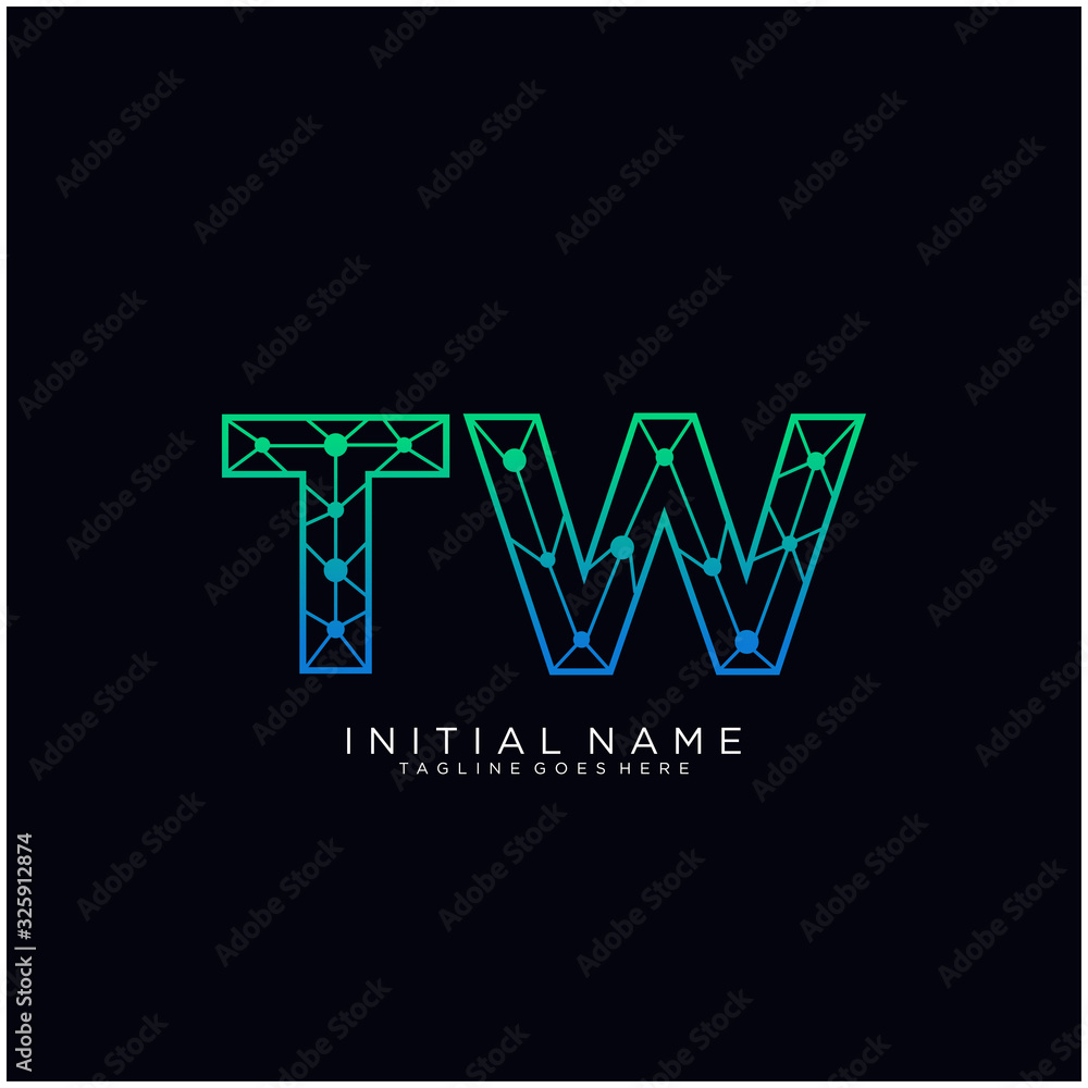 Letter TW abstract line art logo template.