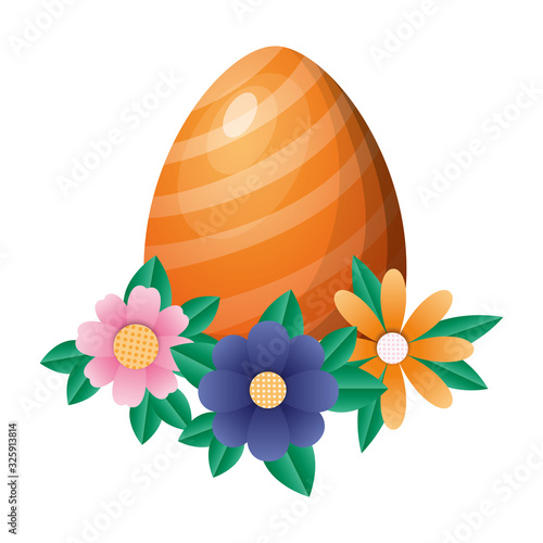 Happy easter egg with flowers and leaves vector design