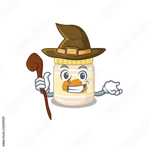 a mascot concept of almond butter performed as a witch