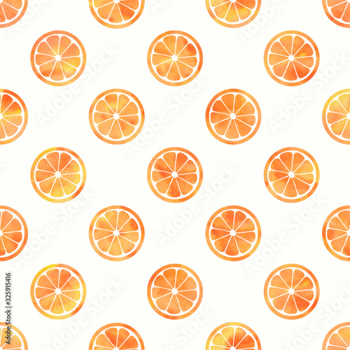 Watercolor sliced ​​oranges on white background. Isolated on white. Seamless pattern. Isolated on white. Watercolor stock illustration. Design for wallpapers, textile, covers.