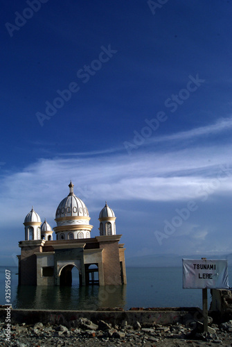 Palu, Central Sulawesi / Indonesia - February 14th 2020 : A floating mosque collapse hit by tsunami wave on September 28th 2018.