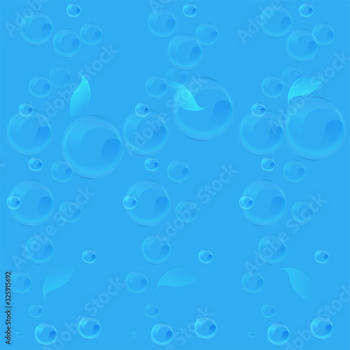 blue water seamless pattern with many bubbles  fabric print  light design  vector illustration