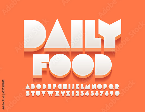 Vector creative sign Daily Food with 3D Font. Trendy Alphabet Letters and Numbers
