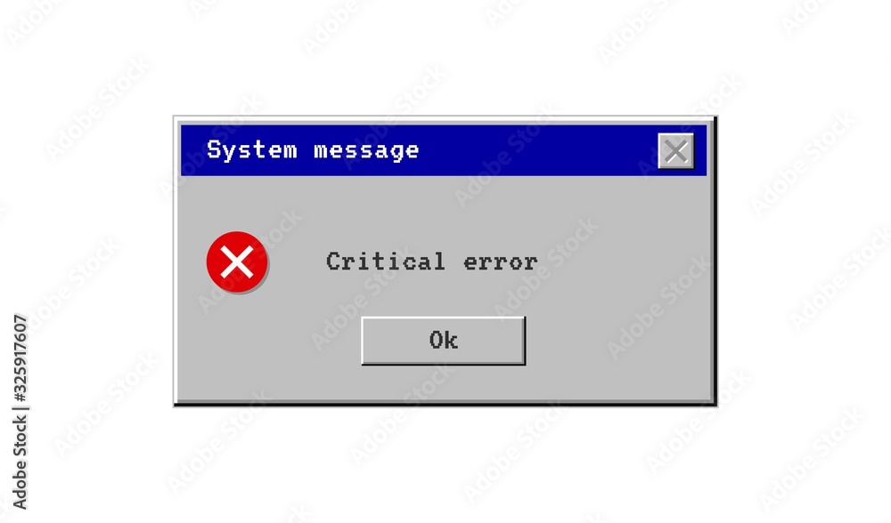 Critical error. System message window old style. Virus popup icon. Vector pc alert. Pixel interface Critical error. System message window old style. Virus popup icon. Vector pc alert. Pixel interface