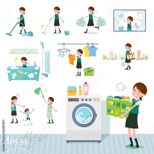 flat type school girl green vest summer_housekeeping © toyotoyo