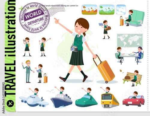 flat type school girl green vest summer_travel