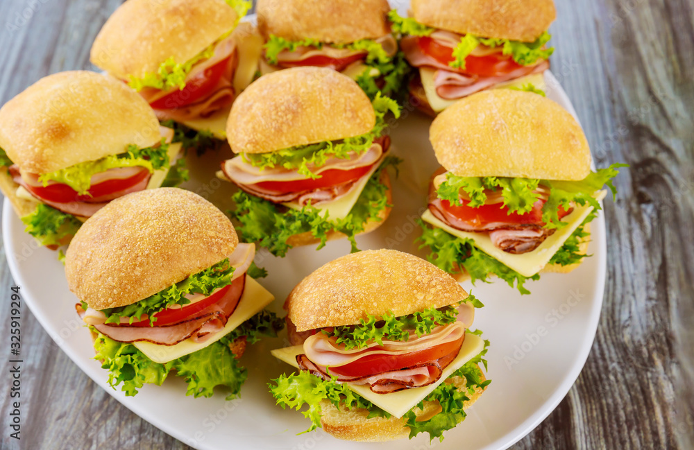 Delicious sandwiches made from ciabatta roll with ham. Delicious sandwiches made from ciabatta roll with ham.