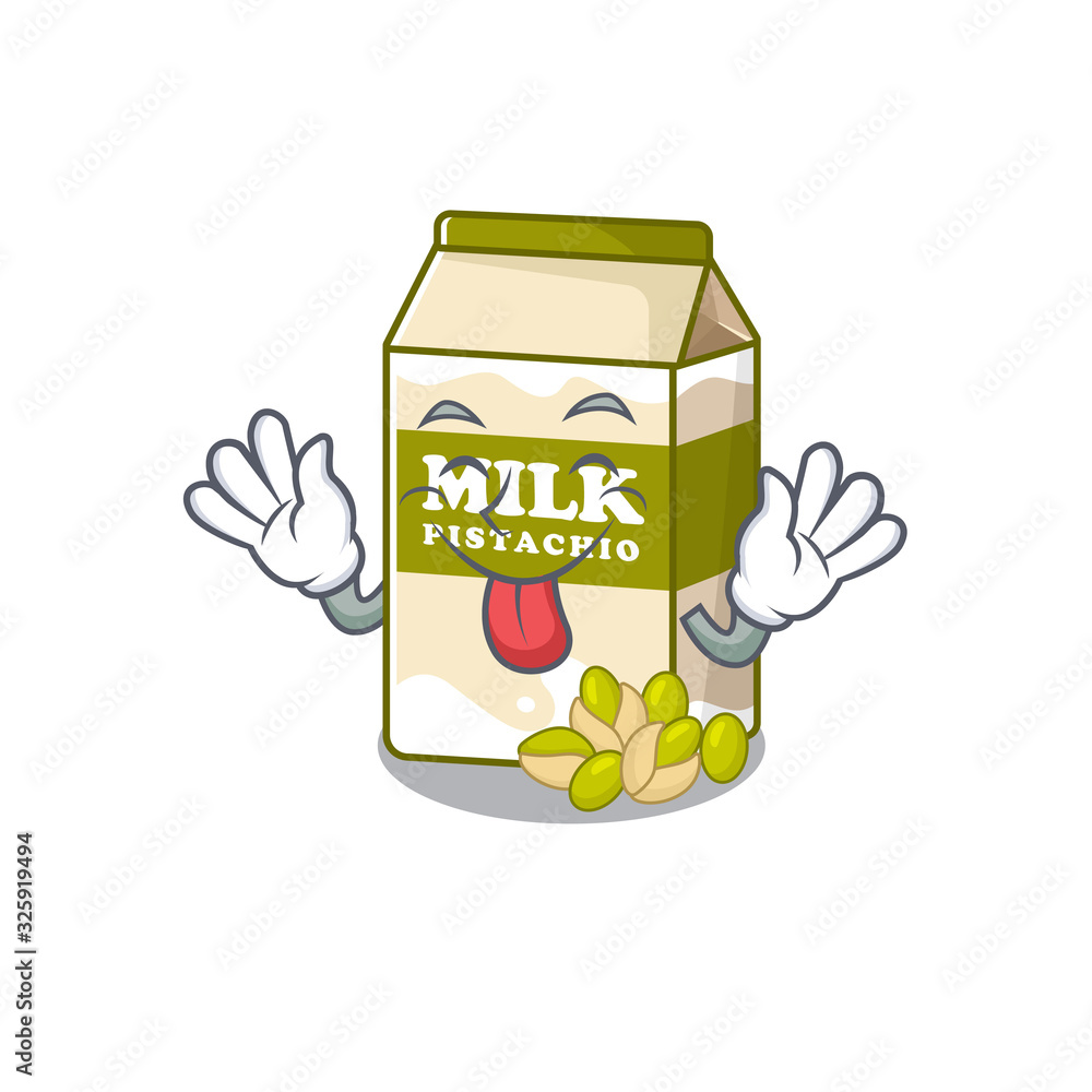 Funny pistachio milk mascot design with Tongue out