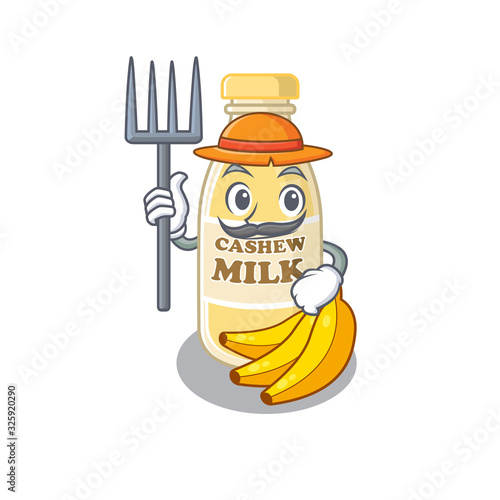 Happy Farmer cashew milk cartoon picture with hat and tools