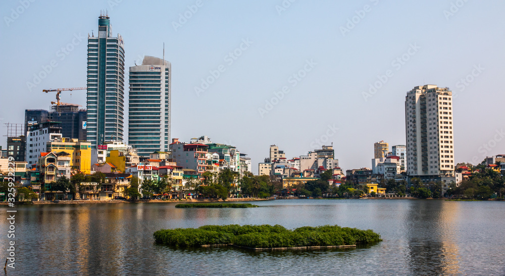 Naklejka premium West Lake view and Hanoi cityscape, Vietnam