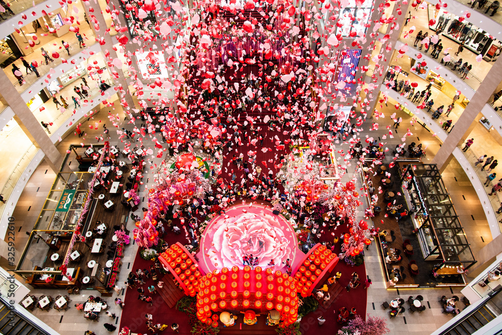 Naklejka premium Interior view of Pavilion Shopping Mall in Kuala Lumpur, Malaysia during the chinese new year