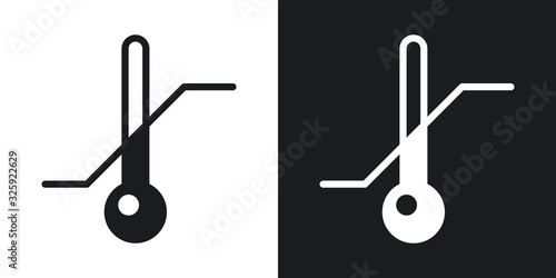 Thermometer with minimum and maximum temperature icon for weather forecast application or widget. Two-tone version on black and white background