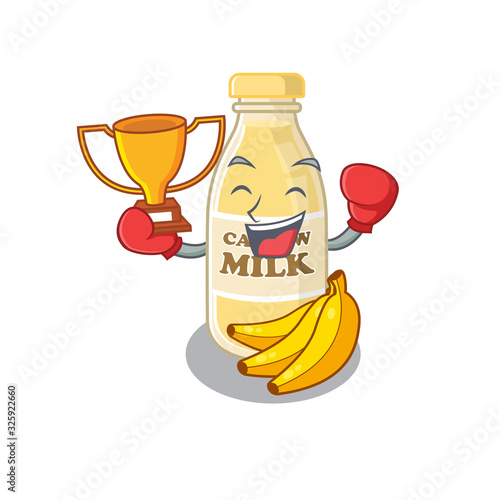 fantastic Boxing winner of cashew milk in mascot cartoon design
