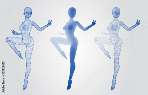 vector set of female figures in dance poses on the background