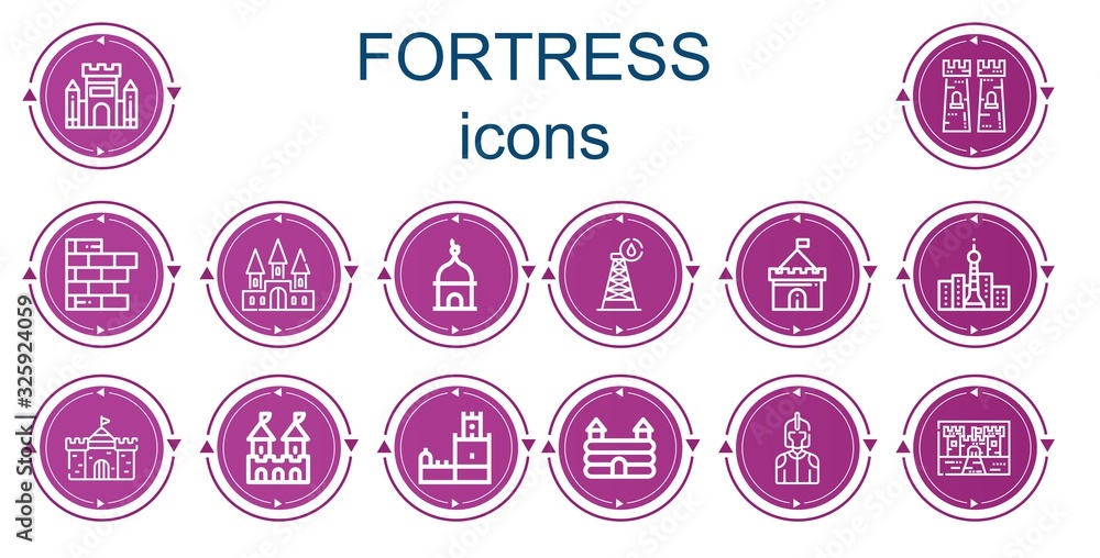 Editable 14 fortress icons for web and mobile