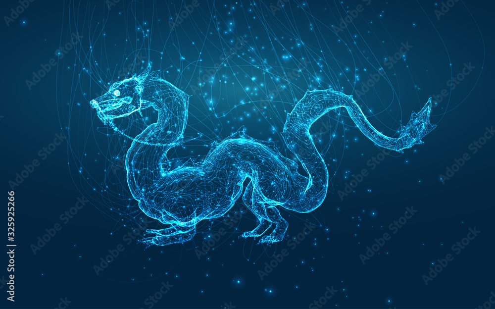 vector long dragon snake on a deep dark blue background in the style of magic glowing threads vector long dragon snake on a deep dark blue background in the style of magic glowing threads
