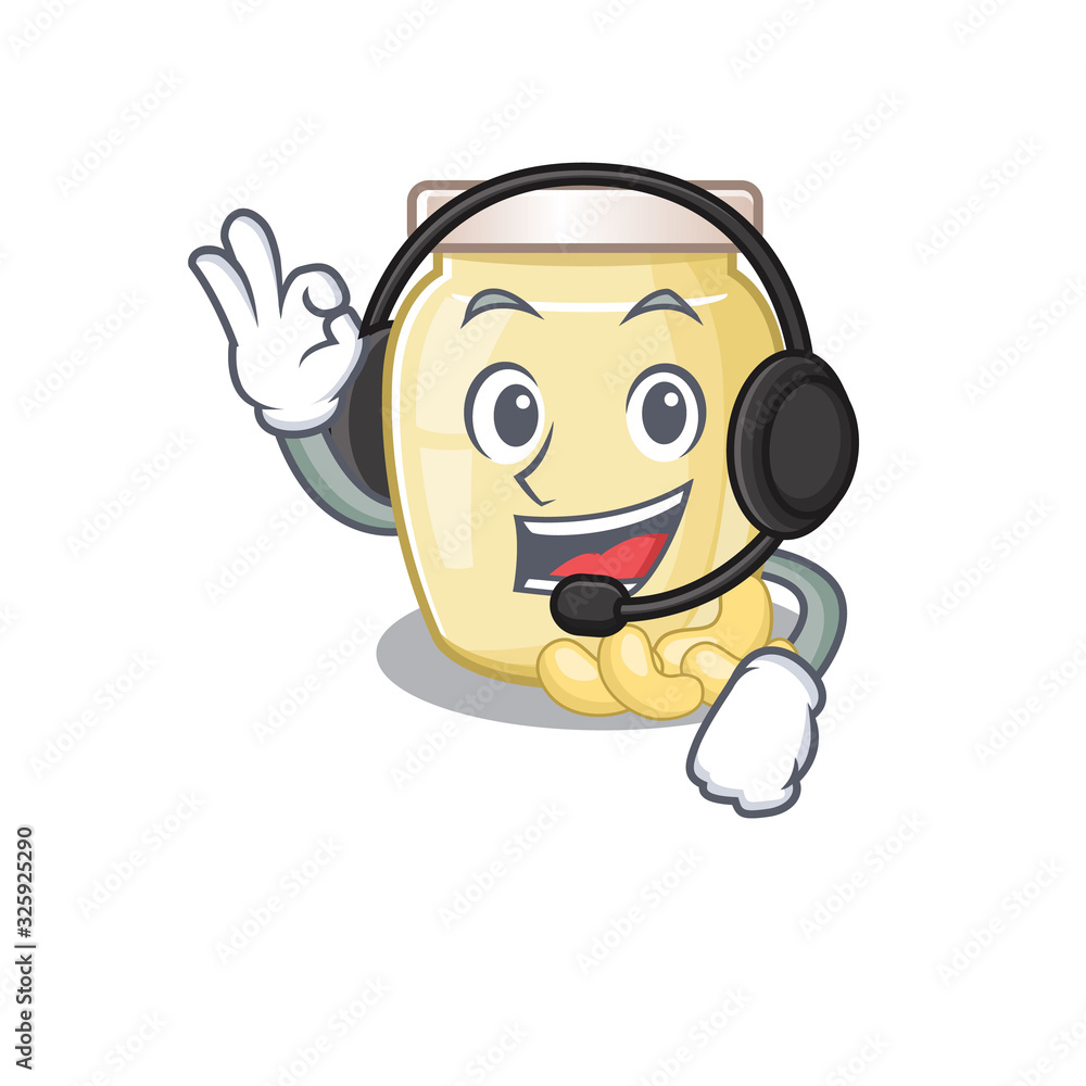 Happy cashew butter mascot design style wearing headphone Happy cashew butter mascot design style wearing headphone