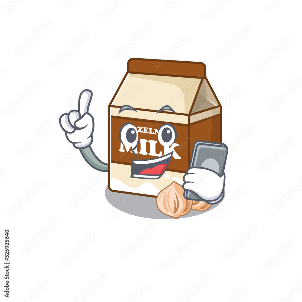 Hazelnut milk Cartoon design style speaking on a phone