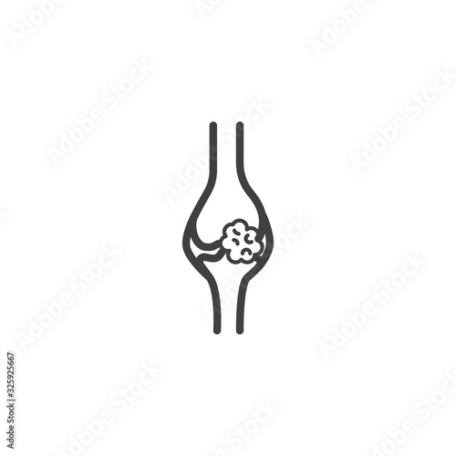 Osteogenic sarcoma line icon. Bone with tumor linear style sign for mobile concept and web design. Knee bones cancer outline vector icon. Symbol, logo illustration. Vector graphics photo