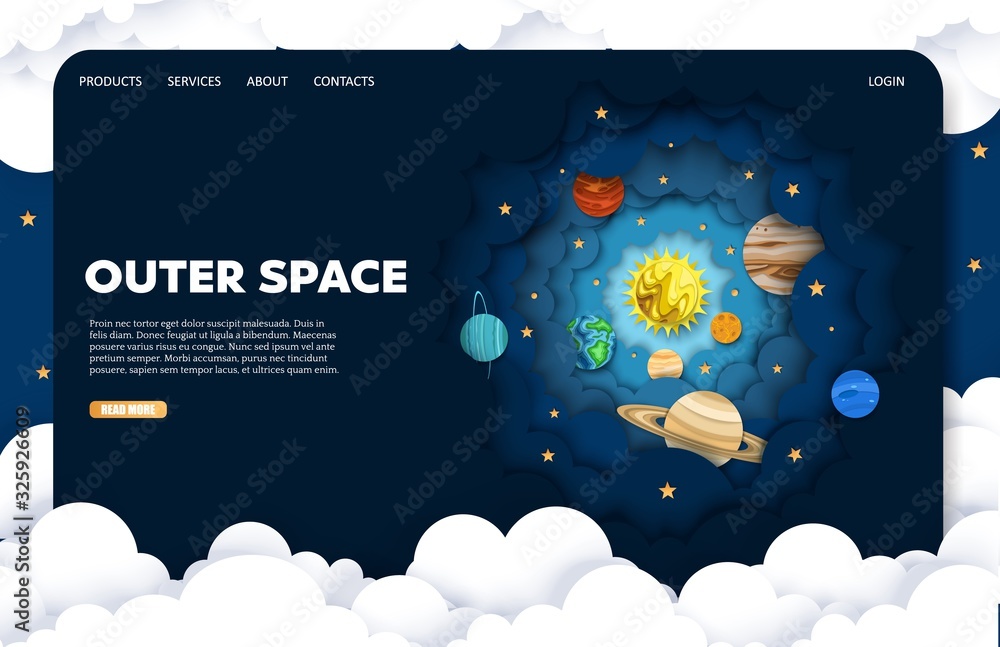 Outer space vector website landing page design template - obrazy, fototapety, plakaty 