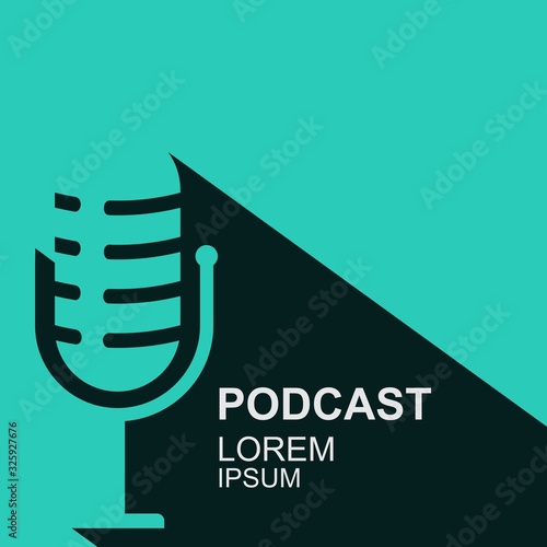 The microphone icon in a fashionable negative style . Logo, application, user interface. Podcast radio icon.vector design photo
