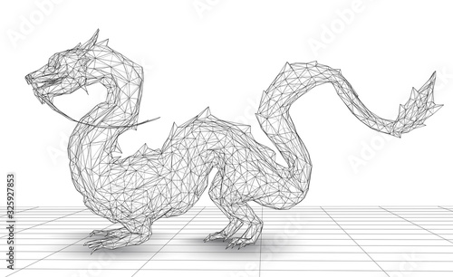 vector long dragon snake isolated on white background in 3d polygon style