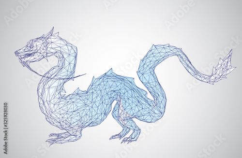 vector long dragon snake isolated on white background in 3d polygon style