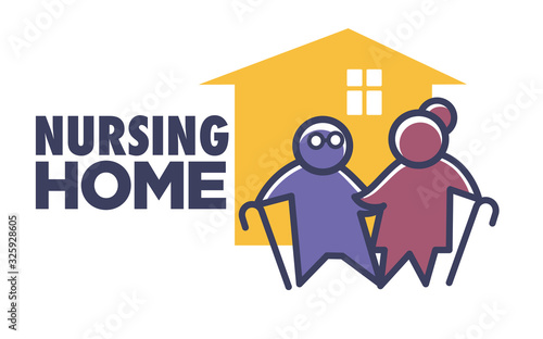 Elderly nursing home isolated icon, senior people with canes