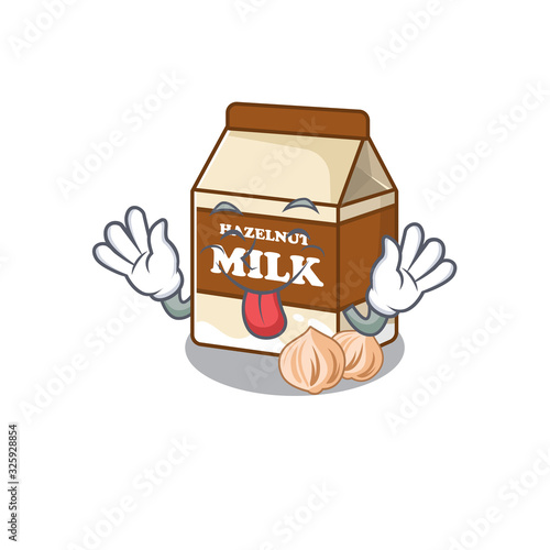 Funny hazelnut milk mascot design with Tongue out