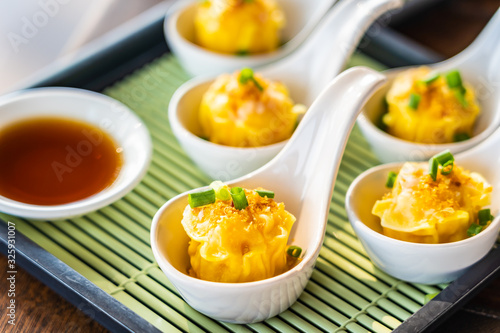 Chinese steam shrimp dumpling with sauce