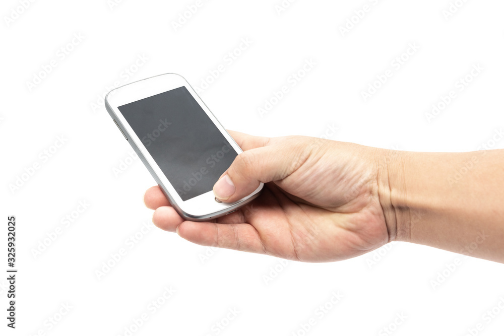 hand holding smart phone isolated on white hand holding smart phone isolated on white