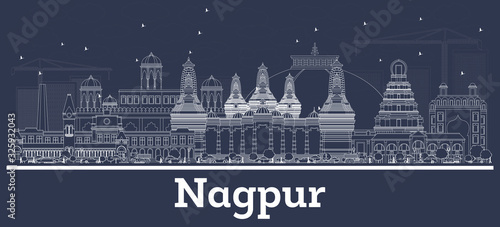 Outline Nagpur India City Skyline with White Buildings.