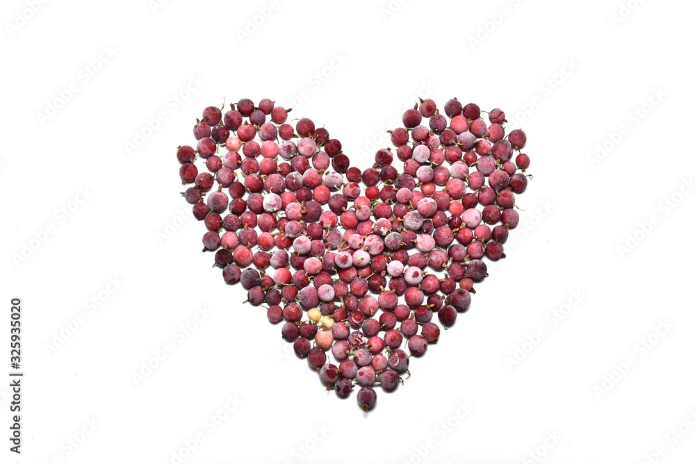  heart shaped frozen berries on white background