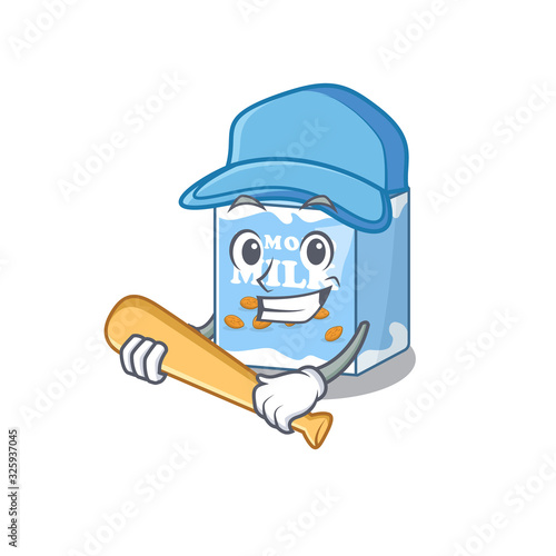 Smiley Funny almond milk a mascot design with baseball