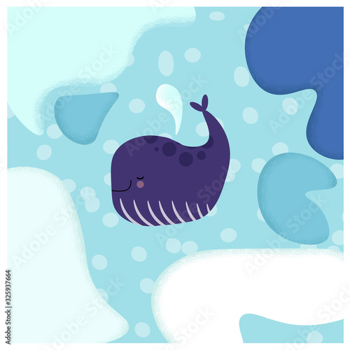 Baby illustration in blue with a small whale