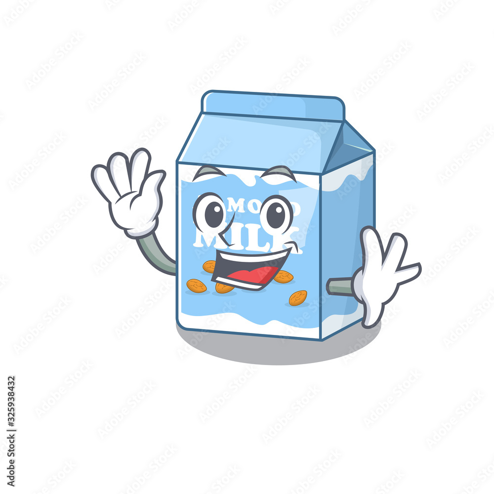 Fototapeta premium Waving friendly almond milk mascot design style